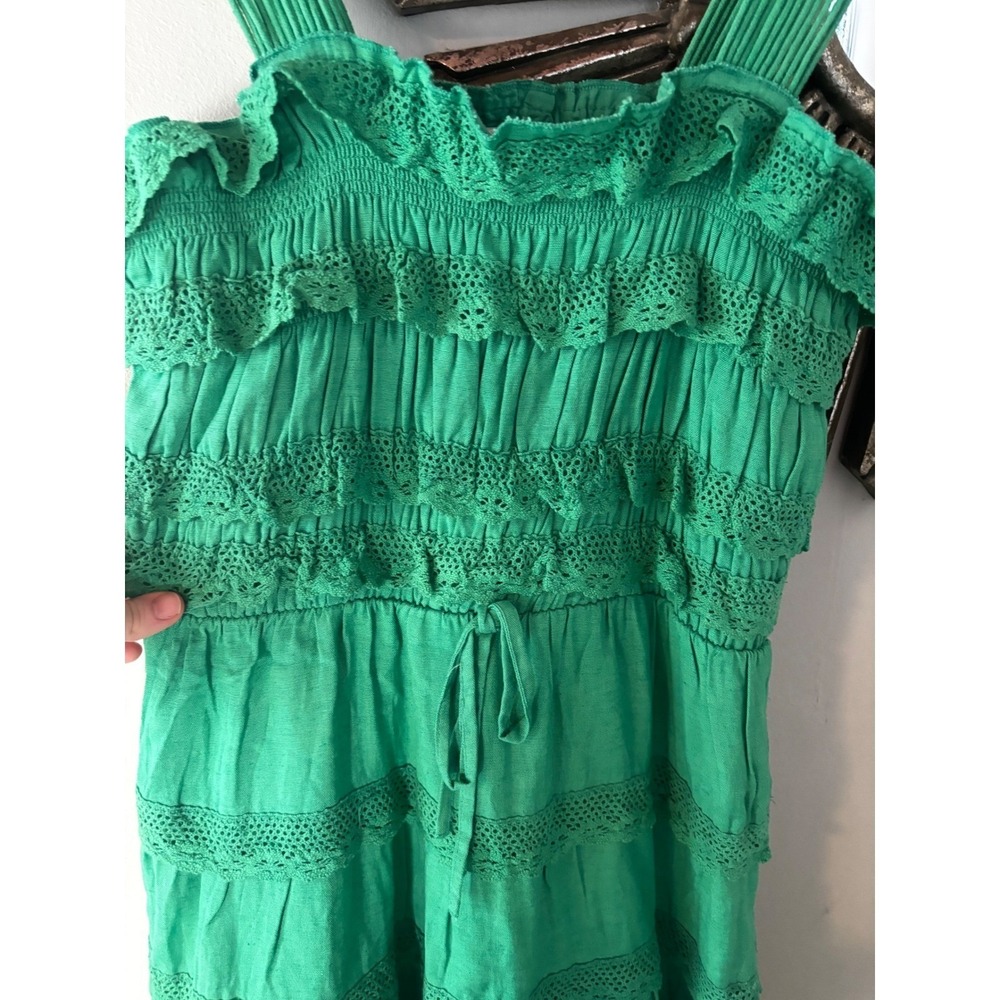 Vintage Havana Green Ruffle Crochet Tiered festival Sundress Large - Picture 3 of 8